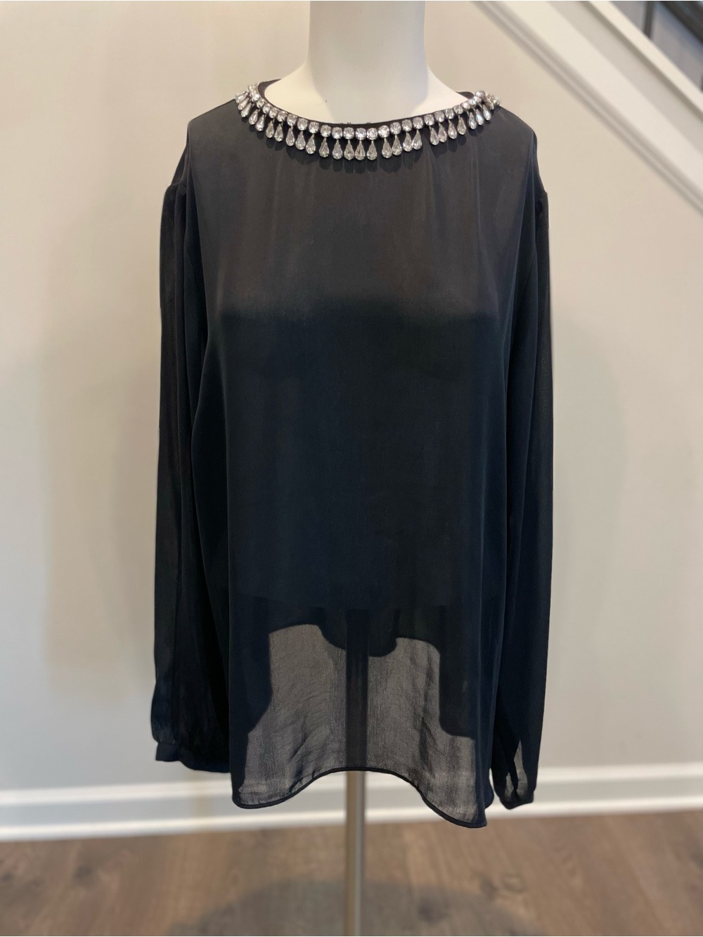 Jennifer Lopez Black Sheer Blouse with Crystal Collar